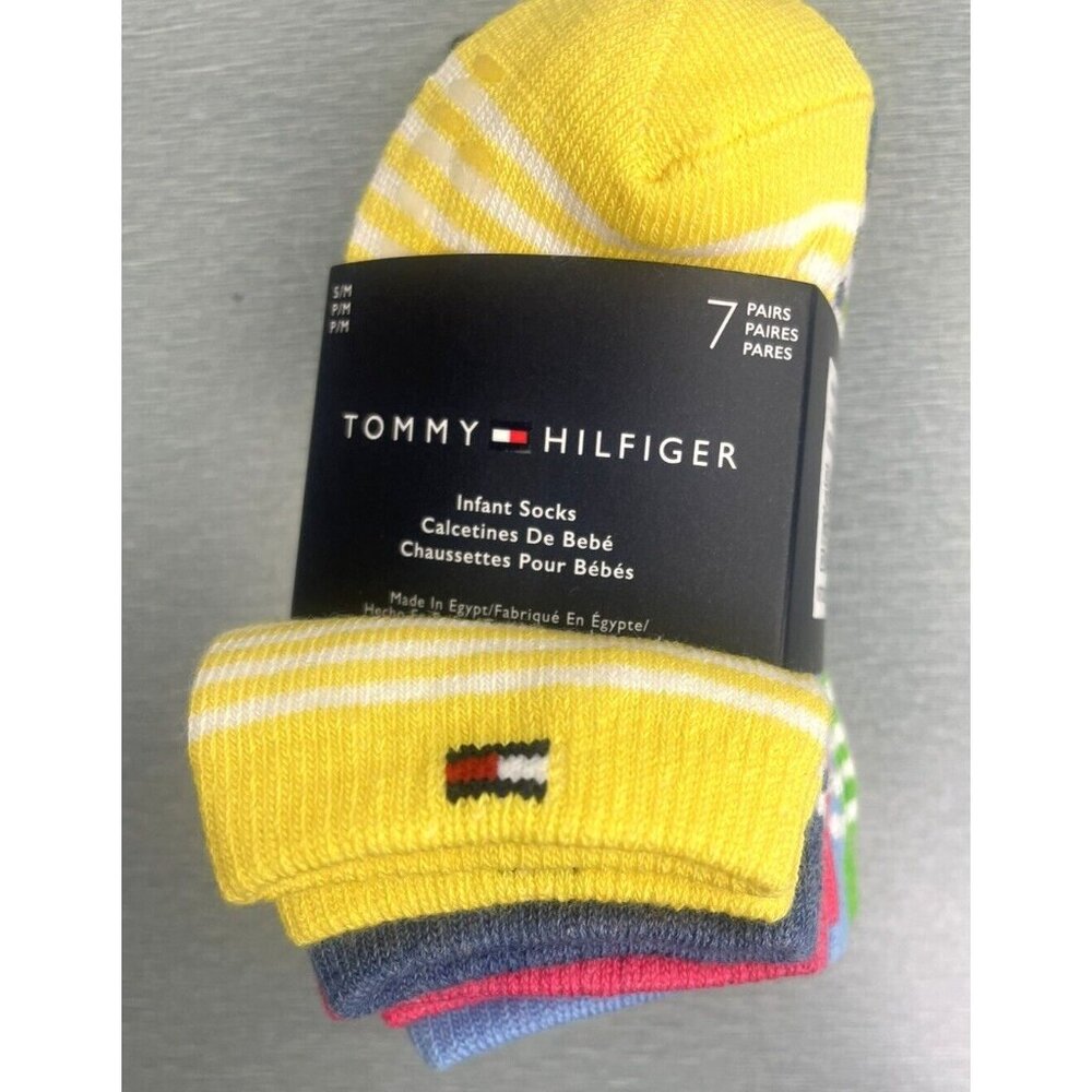 7 PAIRS Tommy Hilfiger Toddlers Infants Socks Cotton Multicolor S/M 6-12 MOS